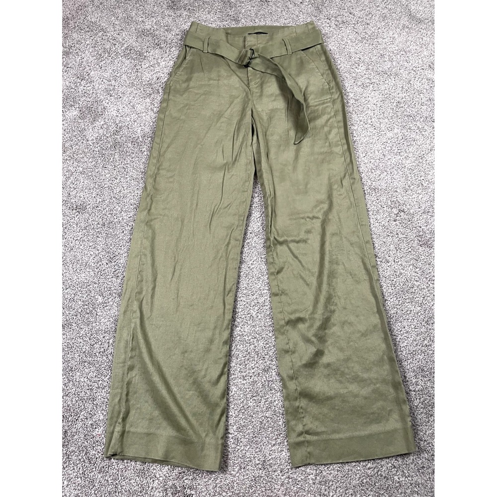 Banana Republic Pants Womens 6 Long Green Linen Belted Wide Leg Flare Preppy